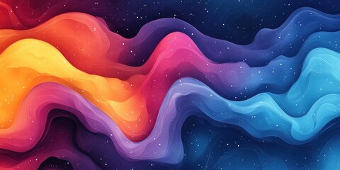 Sticker - Vibrant and Dynamic Abstract Colorful Wavy Patterns with Starry Accents in a Cosmic Themed Background, Blending Warm and Cool Tones Seamlessly