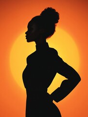 Leinwandbilder - Model silhouette against a stunning sunset backdrop showcasing glowing light in a minimalist style with space for text. Generative AI