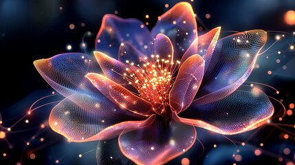 Wall Mural - the hologram of electrics. an electric flower made of polygons, triangles of dots and lines. electro