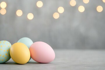 Poster - Group of four eggs are sitting on a grey surface