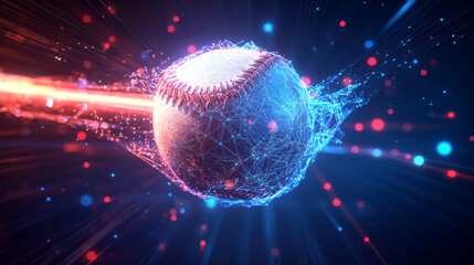 Wall Mural - a baseball hologram. a baseball bat made of polygons, triangles of points, and lines. baseball is a 
