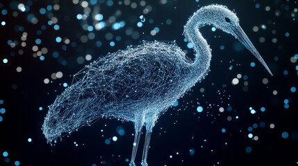 Wall Mural - a hologram of a stork. the stork flies from polygons, triangles of dots and lines. stork low-poly co