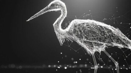 Wall Mural - a hologram of a stork. the stork flies from polygons, triangles of dots and lines. stork low-poly co