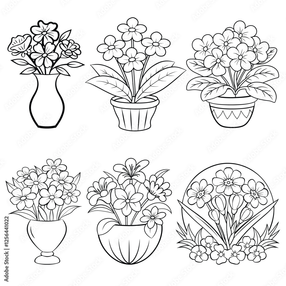 Flower outline illustration coloring book page design, flower black and ...
