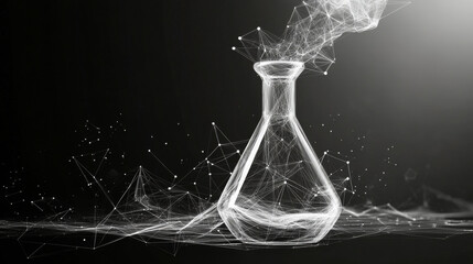 Wall Mural - a hologram of a chemical flask. a chemical flask of polygons, triangles of points and lines. chemist