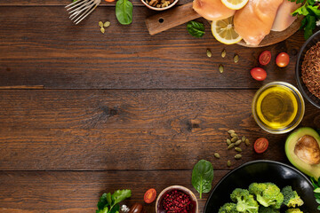 Canvas Print - Raw ingredients for cooking healthy food top view