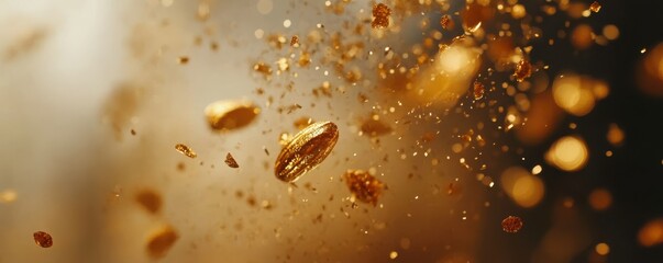 Wall Mural - sparkling golden particles floating in air with soft bokeh effect
