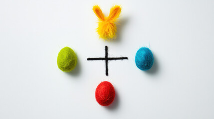 Wall Mural - easter community event. Colorful Easter game with bunny and eggs on white background