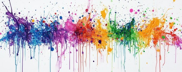 Wall Mural - Vibrant abstract splash painting with multicolored paint drips on white background