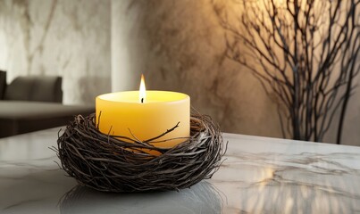 Poster - A candle is lit in a small basket