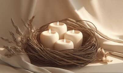 Wall Mural - A candle holder with four candles in it is placed on a table