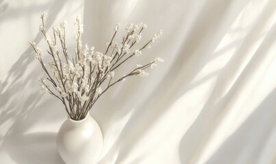 Wall Mural - A vase of white flowers sits on a white background