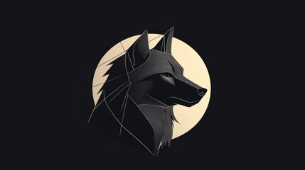 Aufkleber - Minimalist wolf silhouette against a full moon background for creative text applications. Generative AI
