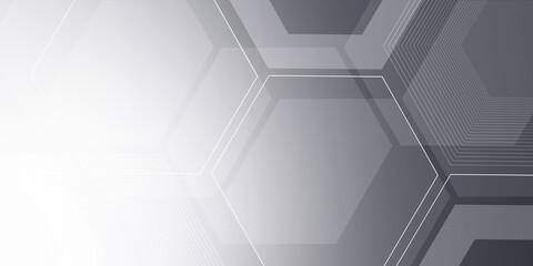 Wall Mural - abstract banner web white and gray geometric hexagon overlapping technology corporate design backgro