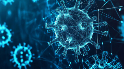 Wall Mural - computer virus hologram made of polygons and lines. a low-poly digital infection network, representi