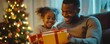 © Svitlana - African young father and child sharing joyful moment opening christmas gifts at home