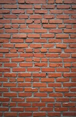 Leinwandbilder - Old red brick wall background texture. Weathered aged surface with dirty grunge rough pattern, block vintage brickwork. Building exterior structure background, detailed architectural design element.