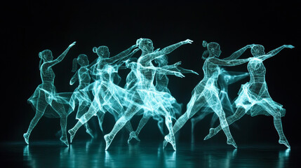 Wall Mural - hologram ballet. ballerina of polygons, triangles of points and lines. ballet is a low-poly connecti