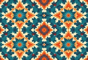 Poster - Islamic geometric seamless pattern tilework illustration. Mosaic design, intricate colorful shapes. Abstract background texture, decor art, arabic oriental middle eastern traditional vintage retro