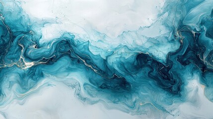 Wall Mural - Abstract fluid art with swirling turquoise and white patterns.