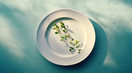 Wall Mural -  Green leaves on a blue tablecloth