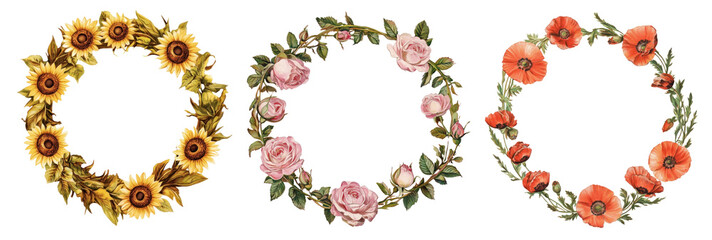 Wall Mural - png floral wreaths for decorative elegance, element set on transparent background