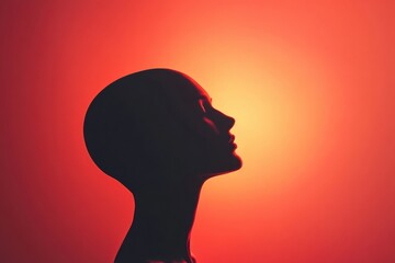 Fototapete - Silhouette of a model against a vibrant sunset, glowing light adds an artistic touch and minimalist style enhances composition. Generative AI
