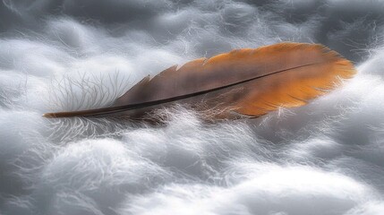 Wall Mural -   A single feather resting atop a mound of white fluffy fabric atop a bed of white fluffy clouds