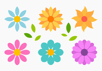 Wall Mural - flowers set isolated on white background. spring flowers cute design elements. vector illustration.