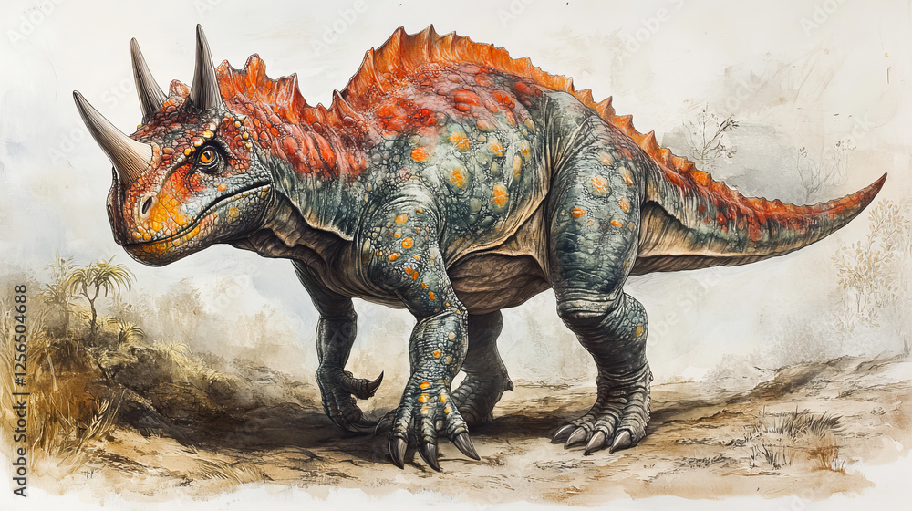 Cartoon Carnotaurus dinosaur character. Extinct animal, Mesozoic era