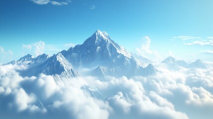 Poster - Majestic mountain range rises above soft clouds under a clear blue sky inviting exploration and adventure. Generative AI