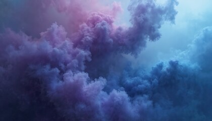 mysterious storm sky with glowing fog and smooth cloud waves. blue purple color smoke with paint wat