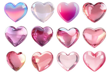 Sticker - PNG Colorful glossy heart shapes, element set on transparent background