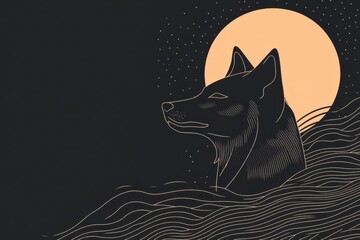 Leinwandbilder - Minimalist wolf silhouette under a full moon with space for text. Generative AI