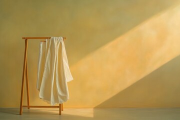 Poster - Minimalist clothing rack displaying neatly arranged garments in warm light. Generative AI