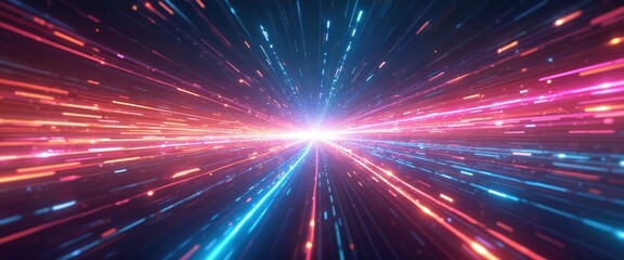 Leinwandbilder - Vibrant abstract dynamic background with glowing lights, colors. Representing future tech speed, motion in digital cyber universe with creative lightnings, blurs, gradient. Backdrop for modern design.