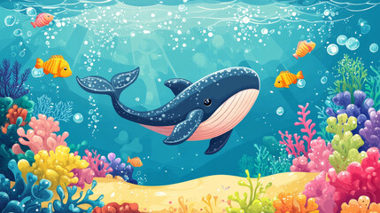 Canvas Print - Big whale in sea water in retro style. Vector version also available in gallery