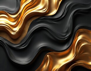 Aufkleber - Abstract 3D rendering luxury background with black, gold smooth waves. Shiny, elegant illustration with minimalist design. Ideal for product presentation, advertising, fashion, modern tech