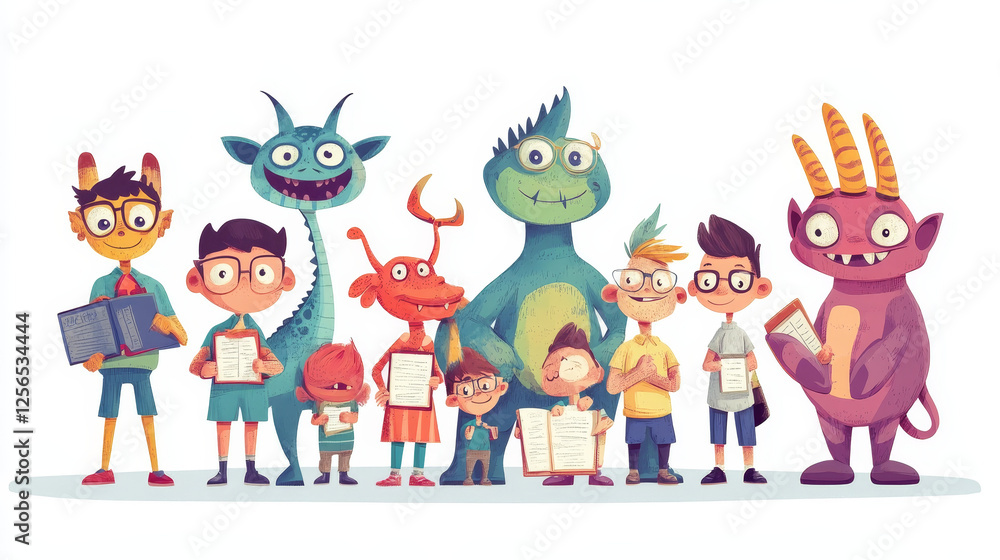 Cartoon textbooks and encyclopedia characters. Math game worksheet ...