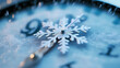 © Thiago - Close-up of a clock face with a snowflake on the hands, showing the concept of time stopping in winter. Frozen Time. Illustration