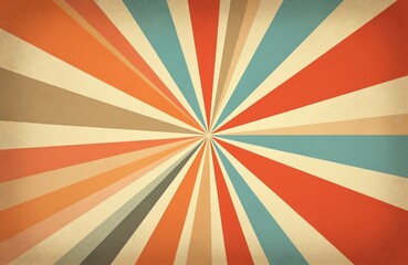 Leinwandbilder - Retro burst background featuring grunge textured vintage color palette in shades of orange, red, beige, peach and blue. Radial rays burst from center like sunbeam. Vintage style wallpaper.
