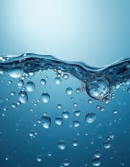 Leinwandbilder - Photo of water droplets, bubbles under water. Clean, transparent, fresh liquid with pure, refreshing aesthetic. Perfect for backgrounds, product demonstrations, designs needing clean, natural feel.