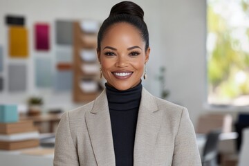 Wall Mural - Confident african american female professional smiling in office setting