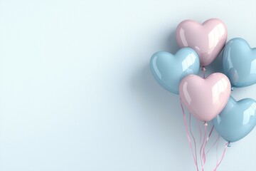 Wall Mural - bunch of balloons with pink and blue hearts are floating in the air