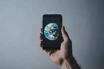 Wall Mural - a 3d transparent hologram of a digital globe displaying social network connections, projected above 