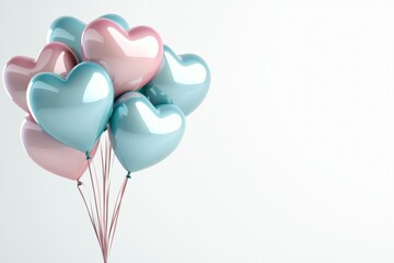 Wall Mural - bunch of balloons with pink and blue hearts are tied together