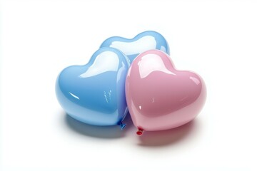 Wall Mural - three hearts made of balloons, one blue and two pink