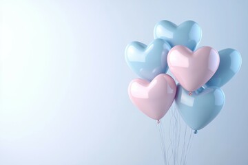 Wall Mural - bunch of balloons with pink and blue hearts are floating in the air