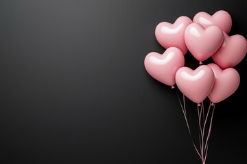Wall Mural - black background with a bunch of pink balloons in the center