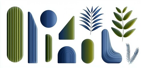 Wall Mural - The image is a collection of various shapes and colors, including a leaf, a tree